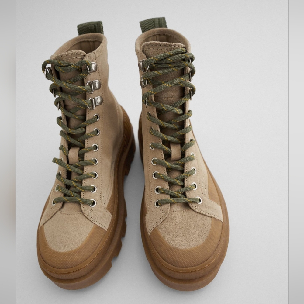 Zara Suede Lace Up Platform Ankle Boot - Picture 6 of 15